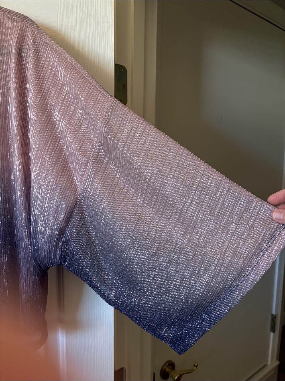 Shimmery Ombre Pink to Purple Women's Pleated Top - Picture 7 of 7
